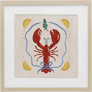 Lobster Ribbon Nautical Culinary, 16 x 16 Inch Framed Print Under Glass