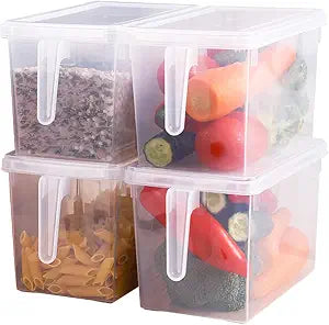 Sooyee 4 Pack 5L Fridge Organizer with Handle & Lid, Clear