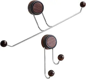 Suction Cup Towel Hooks for Shower, Wood Grain Surface Towel Hook Shower Storage for Bathroom, Kitchen, Glass Door, Mirror, Tile-Loofah, Towel, Coat, Bath Robe