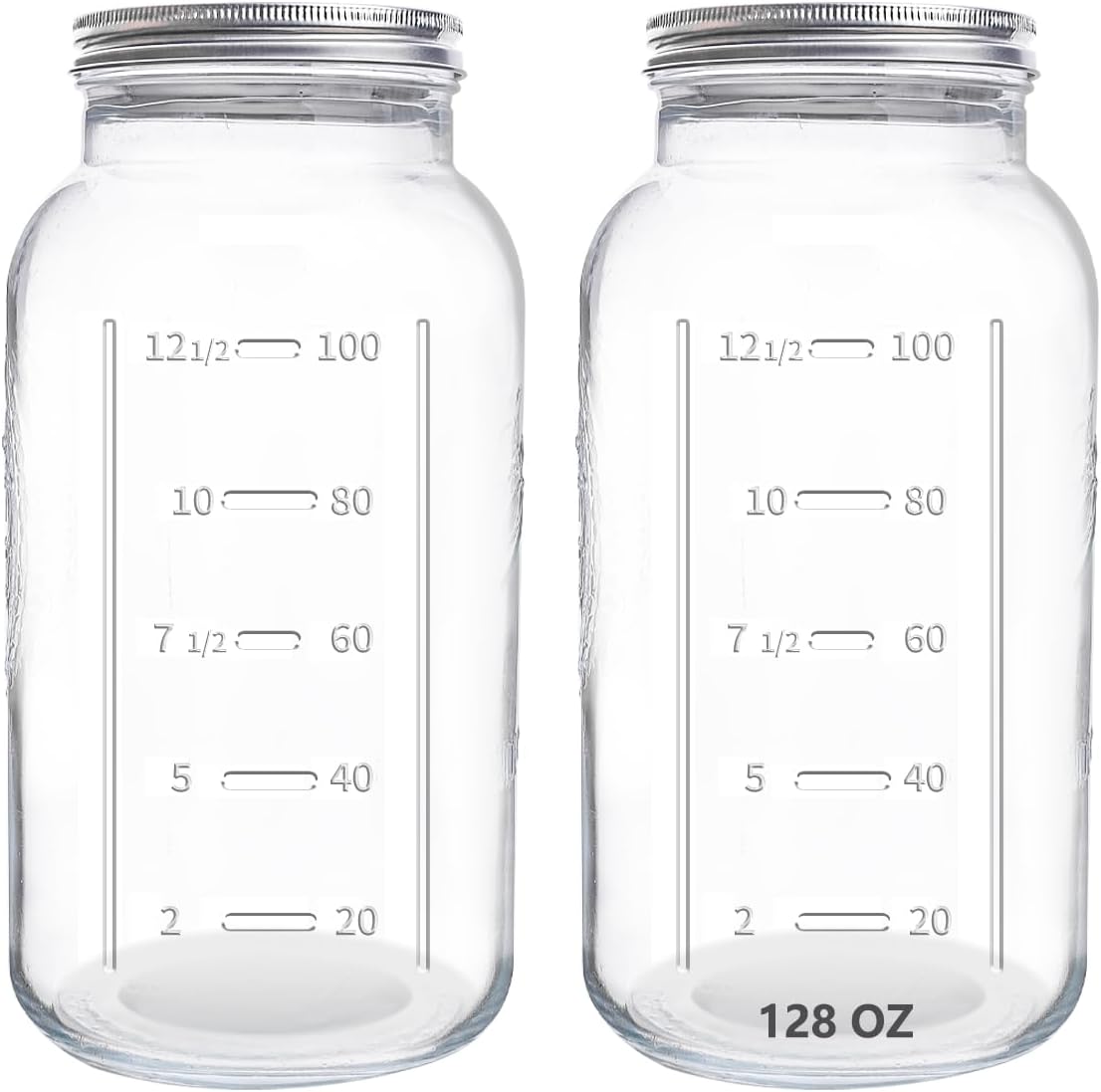 eleganttime 128 oz Mason Jars Extra Wide Mouth 2 Pack, 1 Gallon Glass Large Jars with Airtight Lid, Safe for Food Storage,Curing, Fermentation and Preservation(Not standard wide mouth)