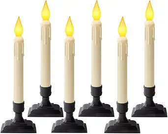 6 Pcs Sensor Dawn to Dusk Window Candles, Flickering Battery Candles for Windows, Ultra Bright Fake Candle Lights with Black Holders, Led Candlesticks for Xmas Home Decor, Warm Yellow Light