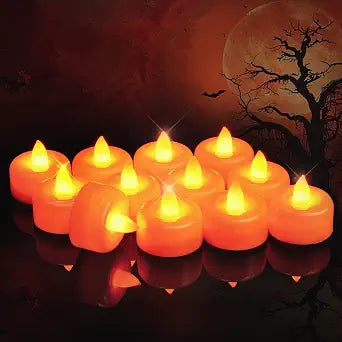 Raycare 24 Pack Halloween Orange LED Tea Lights Candles Battery Operated