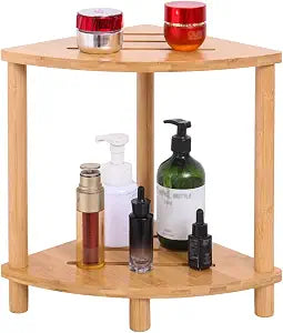 Bamboo Corner Shower Stool, 2-Layer Waterproof Shower Bench, Suitable for Internal Shaving of Legs, Storage of toiletries, Shower seat (Sector)