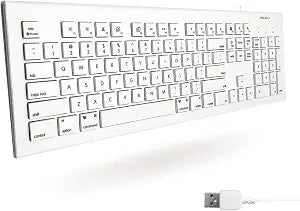 Macally Full Size USB Wired Keyboard for Mac and PC - Plug & Play Wired Computer Keyboard - Compatible Apple Keyboard with 15 Shortcut Keys for Easy Controls & Navigation of Macbook Pro/Air, iMac