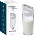 KITCHENDAO Glass Creamer with Fresh-Keeping Lock Mechanism, Drip-free Spout, 12 oz Milk Pitcher with Lid, Borosilicate Glass Creamer Container, Dishwasher Safe