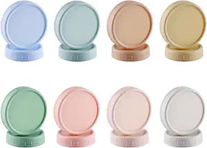 16PCS Colored Plastic Mason Jar Lids With Silicone Rings (8 Wide Mouth & 8 Regular Mouth) for Ball, Kerr and More, Food Grade & Leak-proof, 86mm & 70mm Canning Tops