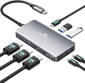 Docking Station 3 Monitors, 8-in-1 Laptop Dock Dongle with 2 HDMI