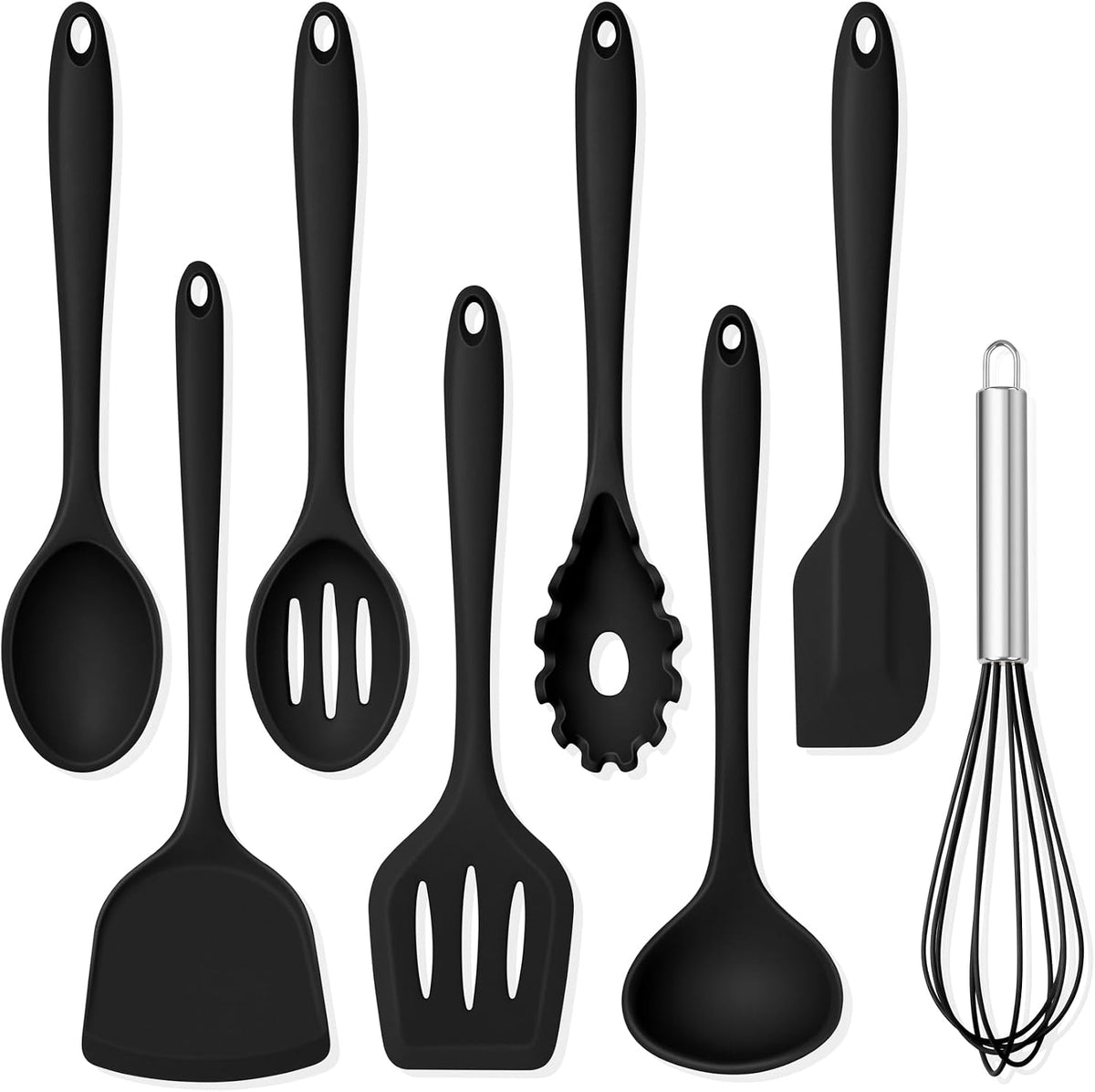 TeamFar Silicone Cooking Utensils Set, 8 PCS Kitchen Utensils Set, Black