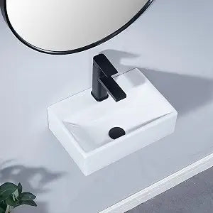 SHACO 14x10 Inch Small Wall Mount Bathroom Sink, Single Hole White Rectangular Modern Porcelain Ceramic Wall Mounted Sink for Laundry Half Bath Small Bathroom