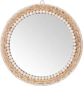 15 Inch Boho Round Hanging Wall Mirror Decorative Rattan Circle Mirrors for Farmhouse, Living Room, Bedroom