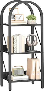 HOOBRO Bookshelf, 3-Tier Arched Bookshelf, Industrial Bookcase with Metal Frame, Book Shelf Storage Organizer for Living Room, Office, Bedroom, Black BB423SJ01