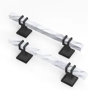 homdiy 10 Pack 4 Inch Marble Cabinet Pulls, White Marble Grain Kitchen Cabinet Handles Black and White Dresser Drawer Pulls