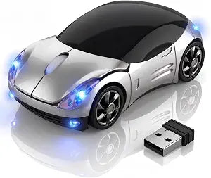 Silver Wireless Car Mouse, 2.4G Optical with USB Receiver, 1600DPI, Mini Cute Computer Mouse, Wireless Mouse for Laptop PC Tablet, Compatible with Windows Mac OS
