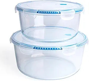 Large Borosilicate Tempered Glass Food Storage Containers with BPA-Free Lids, [2 Pack] Round Airtight Food Containers (100oz+64oz). Microwave, Oven, Freezer and Dishwasher Safe.