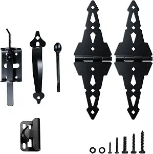 WellMade 8 Inch Gate Hinge and Thumb Latch Set,Heavy Duty Strap Fence Hinges Hardware Kit,Rustproof Matte Black Steel for Wooden Fences,Sheds and Garden Gates,Mounting Screws Included