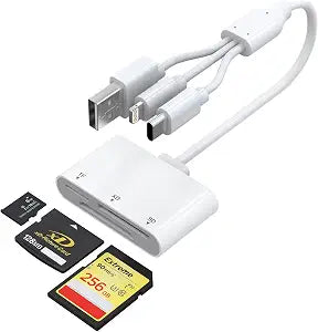 XD Card Reader, 3-in-1 SD/TF/XD Card Adapter - Lightning + USB A + USB C SD Card Reader Plug & Play, OTG Memory Card Reader for iPhone 17/16/15/14/iPad/PC/Android