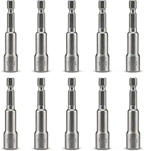 10 PCS 1/4" Hex Shank Magnetic Nut Driver Bit Set