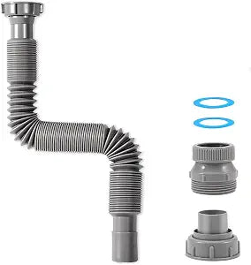 1 1/2" Flexible Drain Hose, Extendable Flexible Sink Drain Hose P-Trap with Adapter Suitable for Kitchens Bathrooms Outdoors and RVs (15 in-42.4in/58 cm-107 cm)