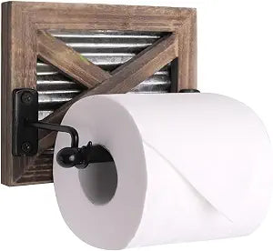 Autumn Alley Rustic Farmhouse Toilet Paper Holder Wall - Farmhouse Bathroom Country Decor Accessories with Warm Brown Wood, Galvanized Metal & Black Adds Western Decor Charm