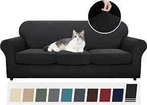 YEMYHOM Latest Checkered 4 Pieces Couch Covers for 3 Cushion Couch High Stretch Thickened Sofa Cover for Dogs Pets Elastic Slipcovers Living Room Furniture Protector (Black), 71"-91"(3 Cushions)