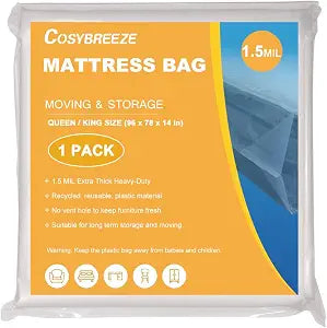 1.5 Mil Thick Mattress Bags for Moving Mattress Storage Bag Queen or King Size 1 Pack - Plastic Wrap Mattress Protector Short-Term Storage and Disposal