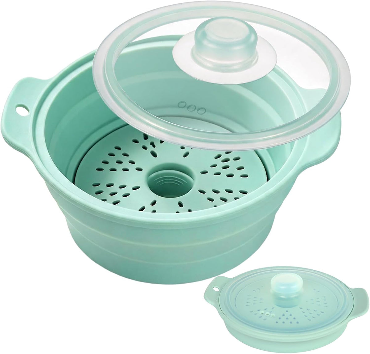 FUNKYLEE 42oz Collapsible Silicone Microwave Steamer for Vegetables, Green