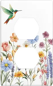 Bird Floral Green Hummingbird Duplex Outlet Light Switch Plate Cover 1 Gang Decorative Outlet Plate Electrical Wall Plate Covers Receptacle Decorate Plug Covers For Kitchen Decor 4.5" X 2.76"
