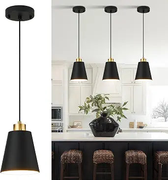 Matte Black Mini Pendant Light 7.87in Cone Kitchen Island Pendant Lighting
