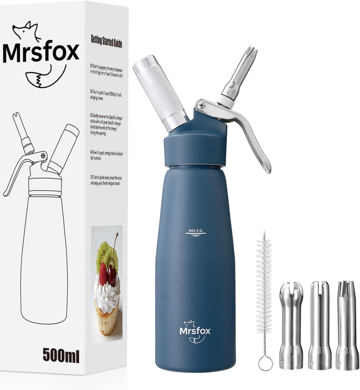 Mrsfox Professional Aluminum Whipped Cream Dispenser - 500 mL (Blue)