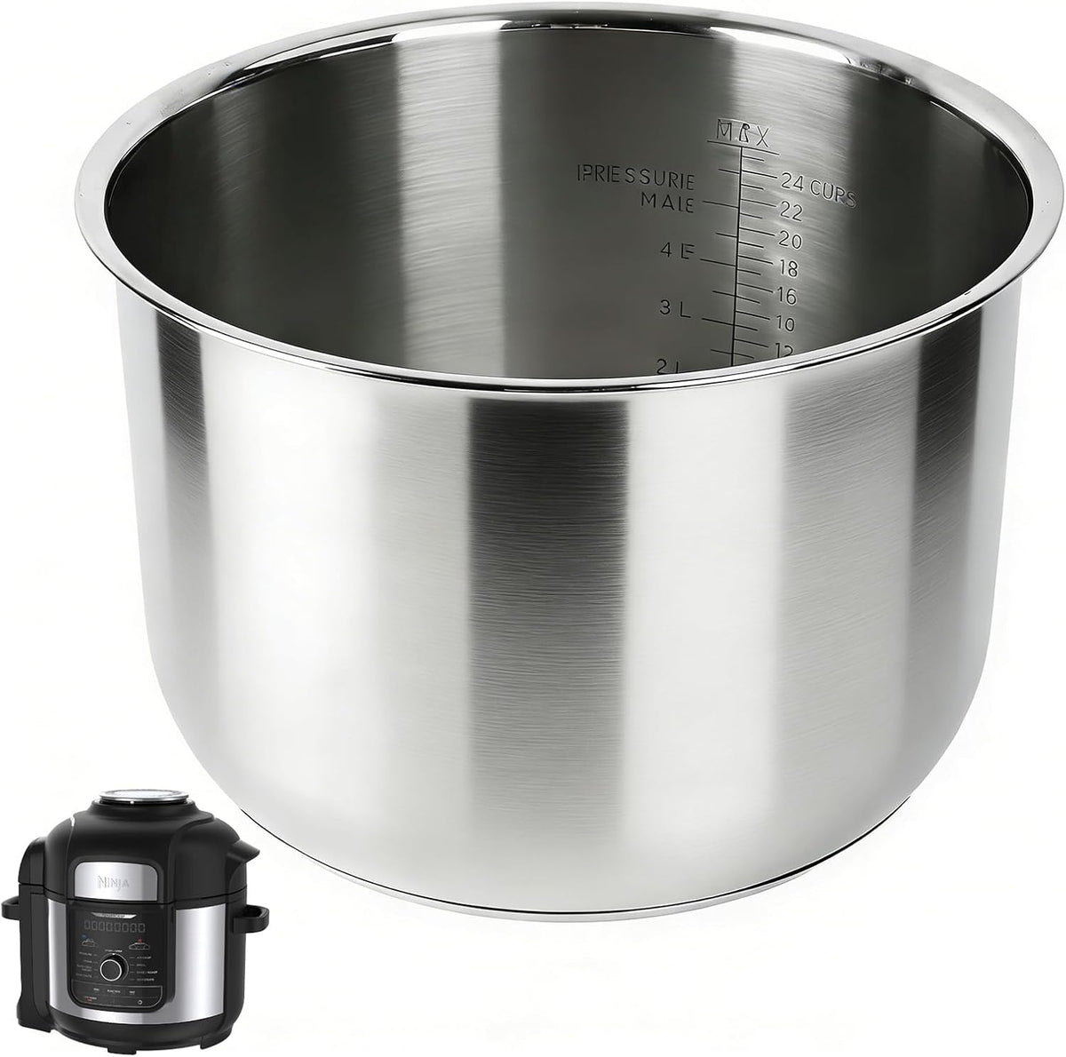 304 Stainless Steel Inner Pot for Ninja Foodi 8 Quart Accessories, Replacement Insert Liner for Ninja Foodi 8qt Pressure Cookers, Dishwasher Safe