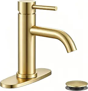 Brushed Gold Single Handle Single Hole Bathroom Sink Faucet