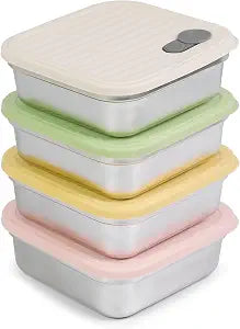 4 Pack Stainless Steel Sandwich Containers, 20oz Reusable Food Storage Containers with Lids, Metal Meal Prep Lunch Box, Dishwasher Safe, Sandwich Box for Snacks & Fruits (4 Color)