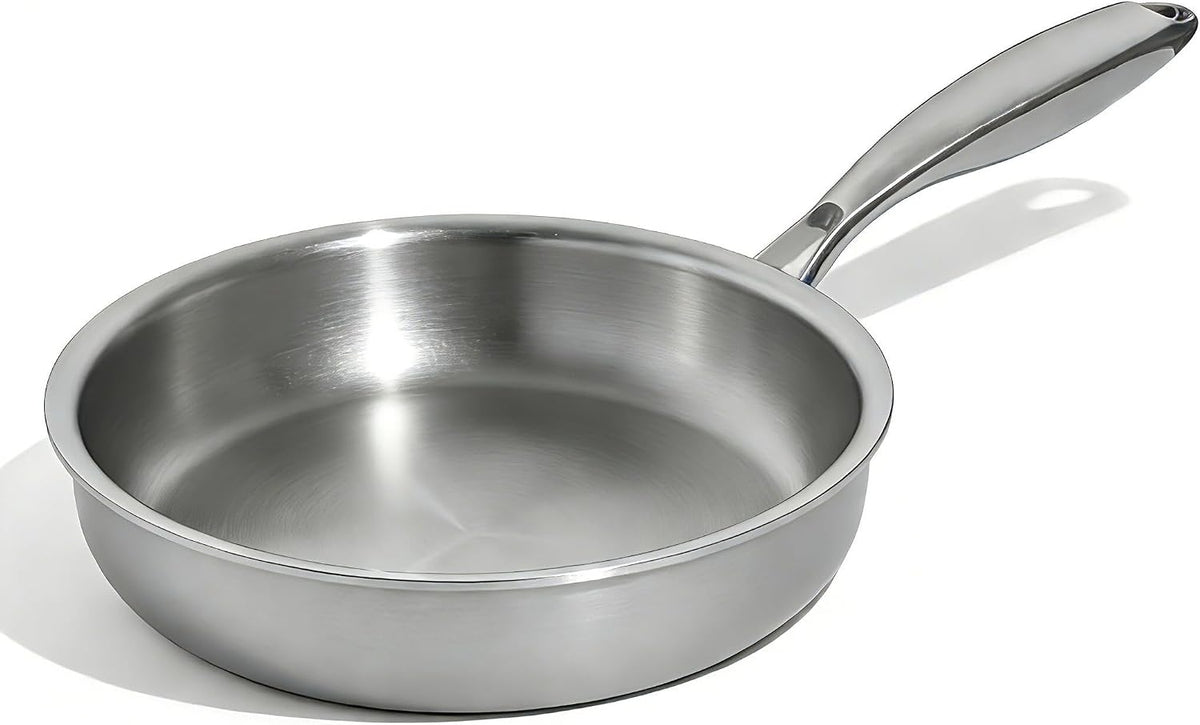Umite Chef 5 Ply Stainless Steel Frying Pan 8 inch, Non Toxic Professional Stainless Steel Skillets, Dishwasher and Oven-Safe Chef Pan, PFOA&PTFE Free Cookware, Fast & Even Heat, Stay-Cool Handle