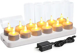 WoneNice Rechargeable Tea Lights Flickering Flameless Candles, 12 Pack