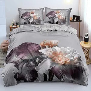 Floral Bedding Set King - Charming Flower Duvet Cover Set, 3-Piece Floral Queen Comforter Cover Set for Farmhouse Chic Decor