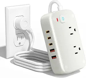 WUKUR Travel Power Strip with USB Ports: 40W Desk Power Strips with 2 AC Outlets, 3 USB-C & 2 USB-A Ports, 5Ft Cruise Approved Power Strip Flat Extension Cord for Home, Dorm, Office, Travel Essentials