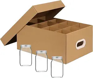 32 oz Mason Jar Storage Boxes with Dividers and Handles, 5 Pack Cardboard Mason Jar Storage Containers Fits 32 oz Jars, Stackable Canning Jars Organizer for Pantry, Moving or Kitchen Use
