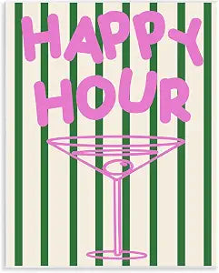 Happy Hour Striped Cocktail, 11 x 14 Inch Mounted Print on Wall Plaque