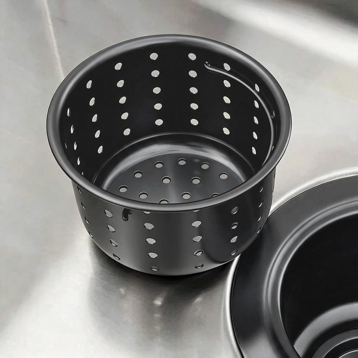 Kitchen Sink Drain Basket Only, Gunmetal Black 3-inch Basket for Kitchen Sink Strainer Replacement, Deep Cup Strainers with Handle, Dark Gray SUS 304 Stainless Steel