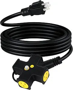 6FT 14 Gauge Outdoor Multi Outlet Extension Cord Heavy Duty Power Strip with 4 Outlet Waterproof 3 Prong Power Cord with 15A Circuit Breaker SJTW ETL Listed for Garage Workshop