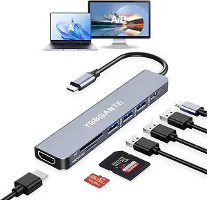 USBC Multiport Adapter USB c to USB hub 7 in 1 dongle Adapter USB c hub multiport Adapter with SD Card Reader 100W PD 4K30hz hdmi USB hub USB C Adapter for MacBook Pro USB-c hub for mac