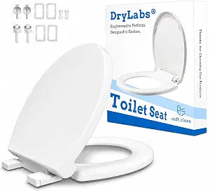 Round Toilet Seat 16.5", Soft Close, Never-Loosen Design, White Plastic