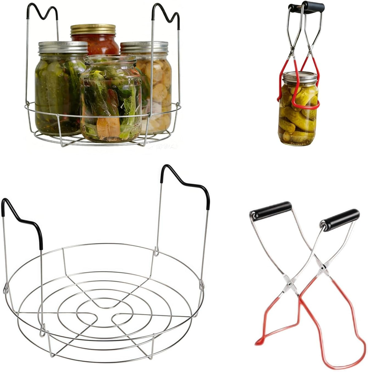 2PCS 12" Stainless Steel Canning Rack & Jar Lifter Tongs Set, Heat Resistant Handles Water Bath Canner Rack And Non-slip Jarring Kit for 6 Quart or 7 Pint Ball Jars in Pressure Canner Pot