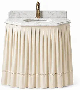 AnyDesign White Sink Skirt Under Sink Hidden Curtain, ''55 x 32''