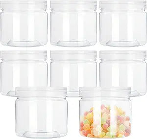 8 Pack 12oz Plastic Jars with Lids - Clear Wide Mouth Empty Slime Containers, Airtight Round Storage Canisters for Kitchen Dry Food, Spices, Body Butter, Cream - BPA Free & Leak Proof