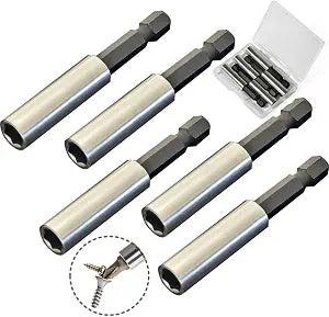 TEKPREM 1/4" Strong Magnetic Extension Bit Holder, 5 Pack Hex Shank Screwdriver Bit Driver Set with Portable Case for Holding Screwdriver Bits and Screws