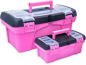 Pink Tool Box for Women - Sewing, Art & Craft Organizer Small & Large Plastic Tool Box with Handle - Pink Toolbox Sewing Tool Storage Box - Portable Mini Locking Tool Boxes (2 Pack)