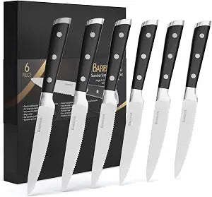steak knives set of 6-4.8 Inch Steak Knife Set Dishwasher Safe German Stainless Steel Serrated Knife with Blocked Sharp Steak Knives for Christmas Gift with box