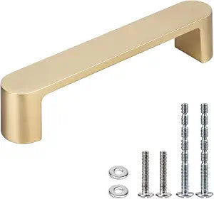 WEAVERBIRD 4 Pack Brushed Brass Cabinet Handles Drawer Pulls Furniture Cabinet Hardware Cupboard Closet Gold Handles Pulls, 3-3/4 inch (96mm) Hole Distance