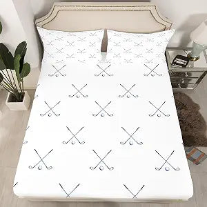 Golf Fitted Sheet Full Size,Golf Player Bedding Set 3Pcs for Men Teens Adult Boys Room Decor,Outdoor Sports Gaming Bed Sheets Modern Blue White Soft Deep Pocket Sheet,2 Pillowcases